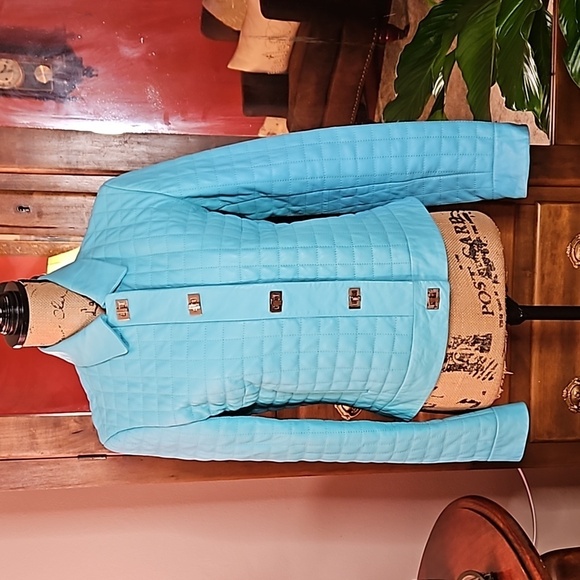 SienaStudio Turquoise Leather Jacket size Small - Picture 1 of 14